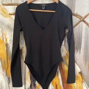 Forever 21 Ribbed Long Sleeve Black Bodysuit Women's Size S